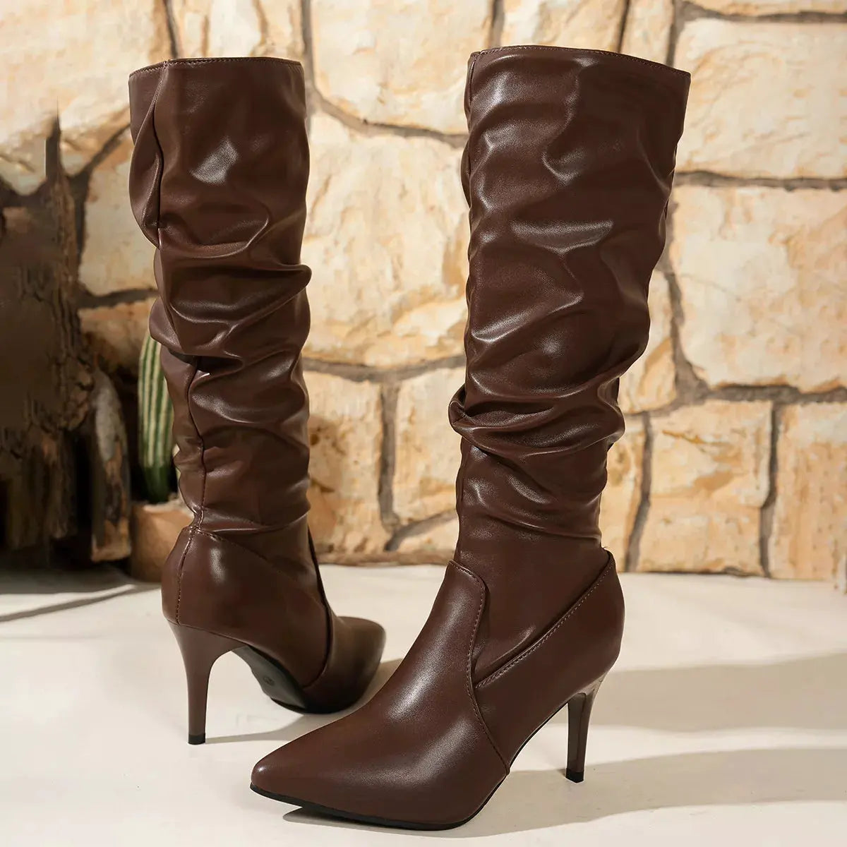 Pointed-Toe Stiletto Heel Knee-High Boots by Partner Label