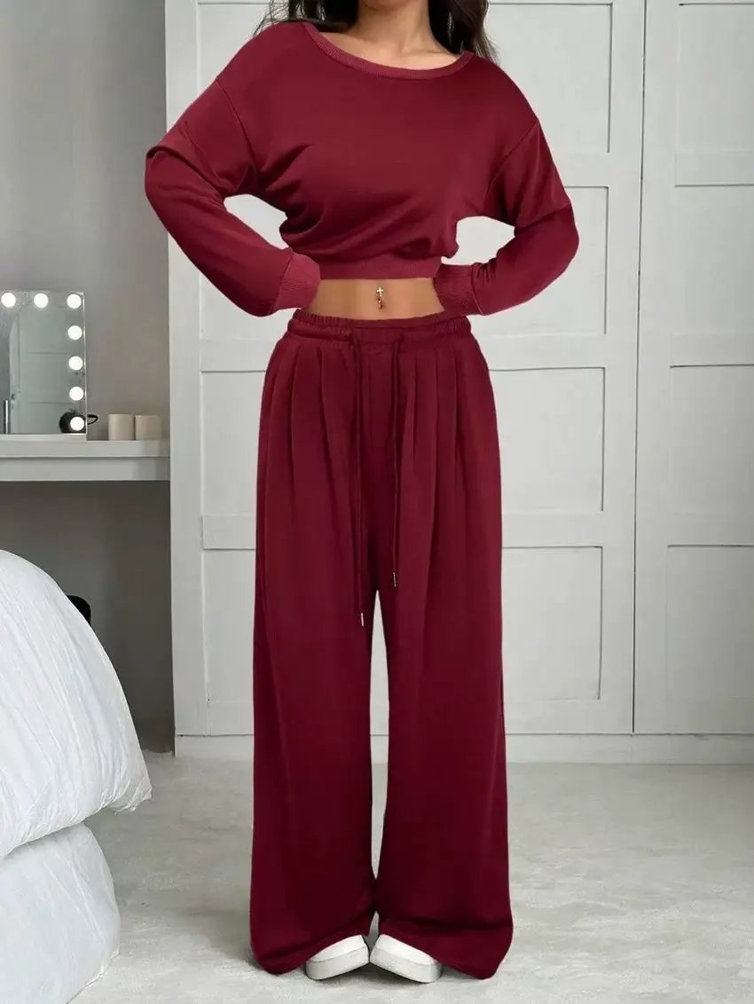 Women's Fashion Slim-fit Off-the-shoulder Navel Solid Color Casual Pants Suit by Maiden-Art