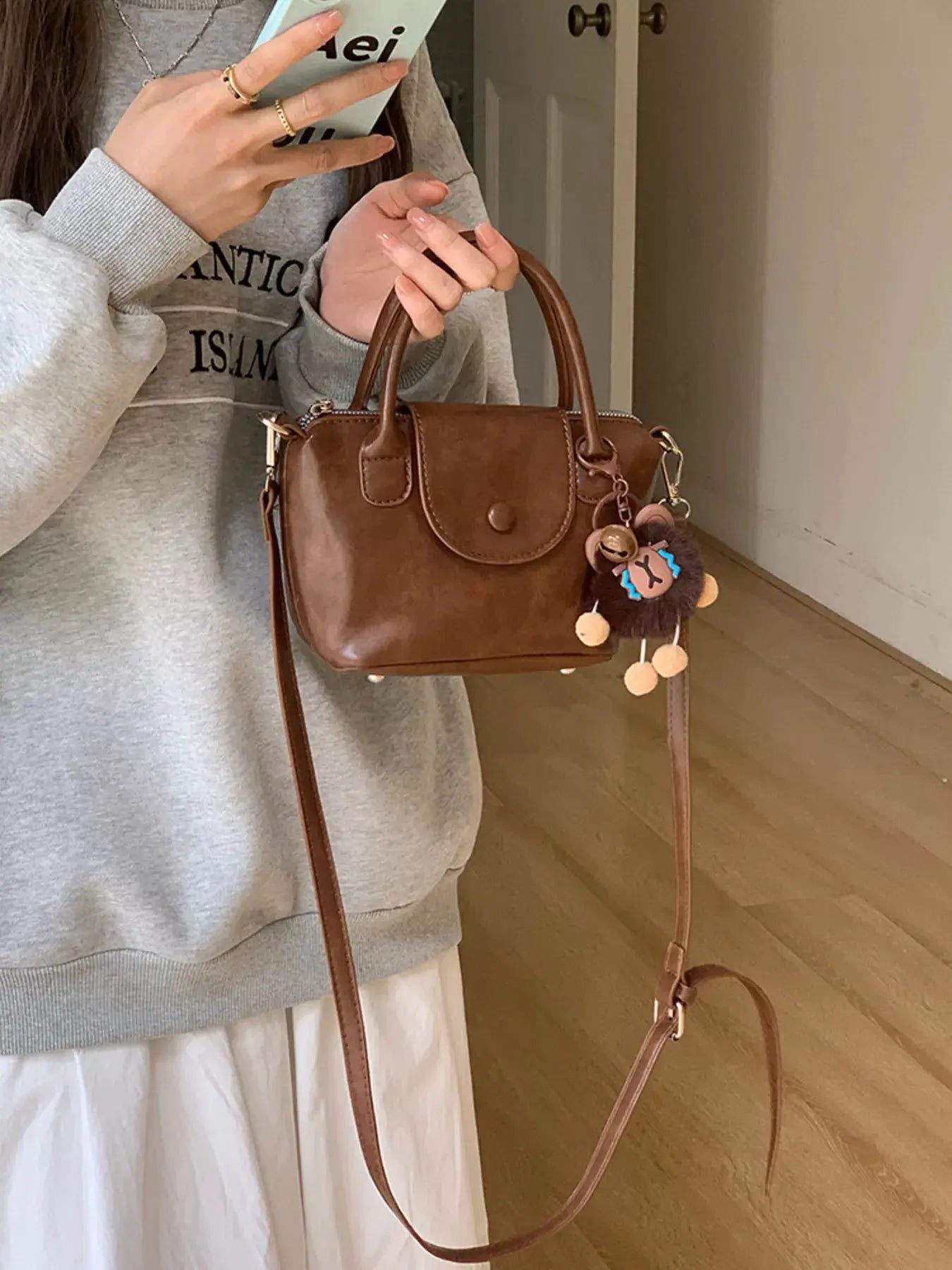 Two-Tone Flap Decor Crossbody Bag with Charm by Partner Label