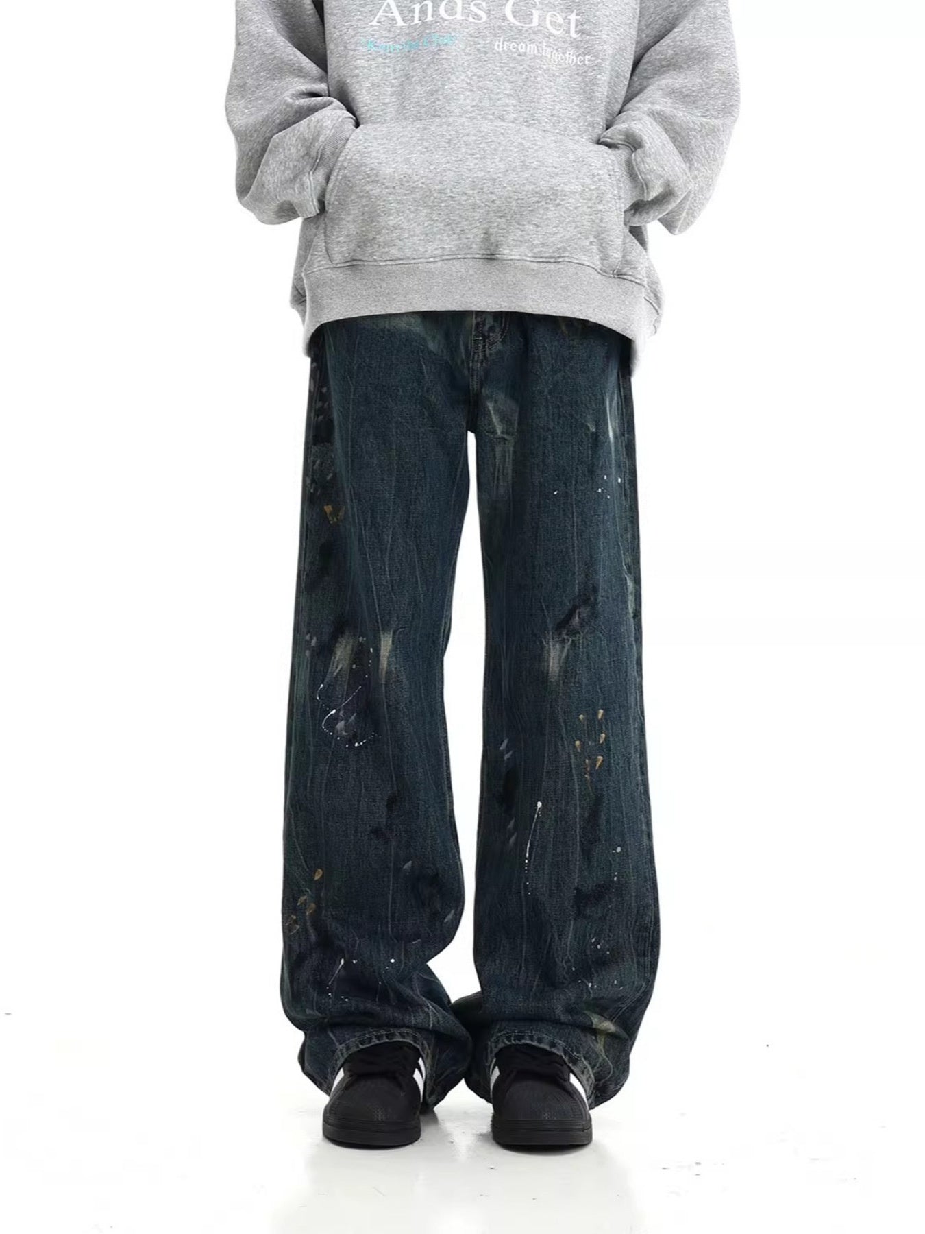Men's Full Size Paint-Splattered Wide Leg Jeans Plus Size by Partner Label