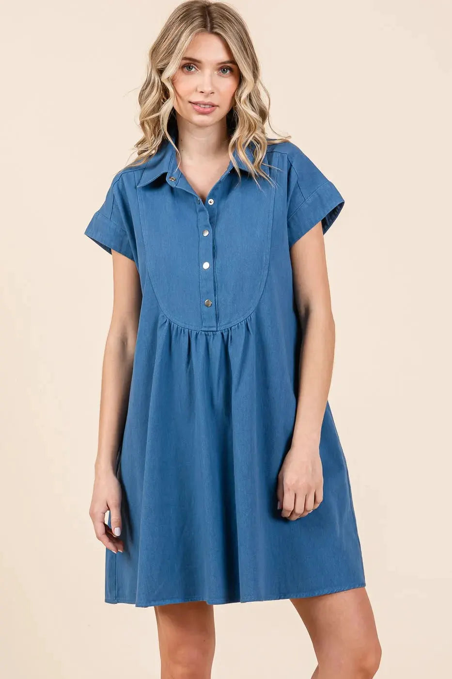 Mittoshop Twill Short Sleeve Collared Mini Dress by Mittoshop