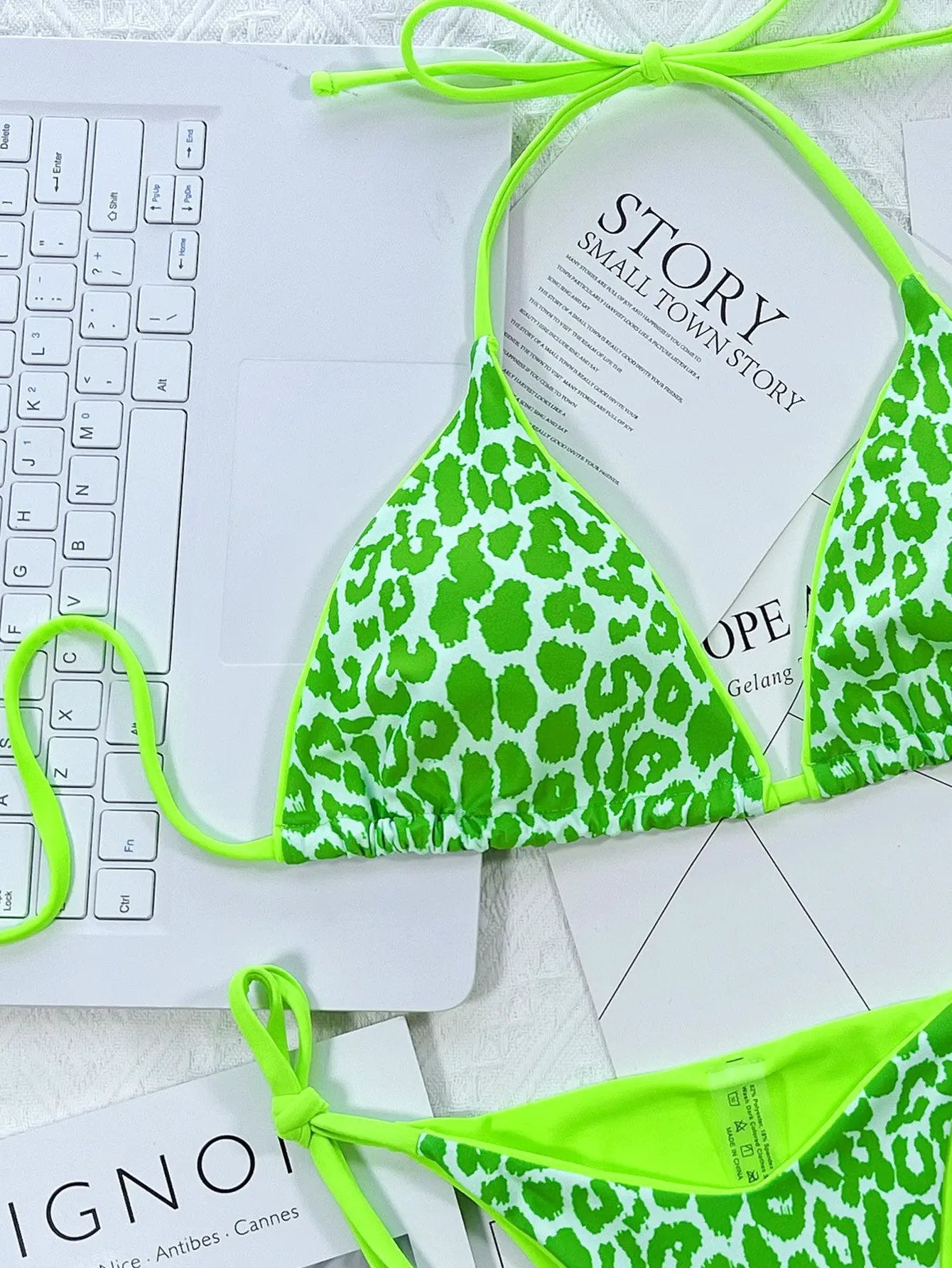 Leopard Print Halter Neck Tie Side Bikini Set by Partner Label
