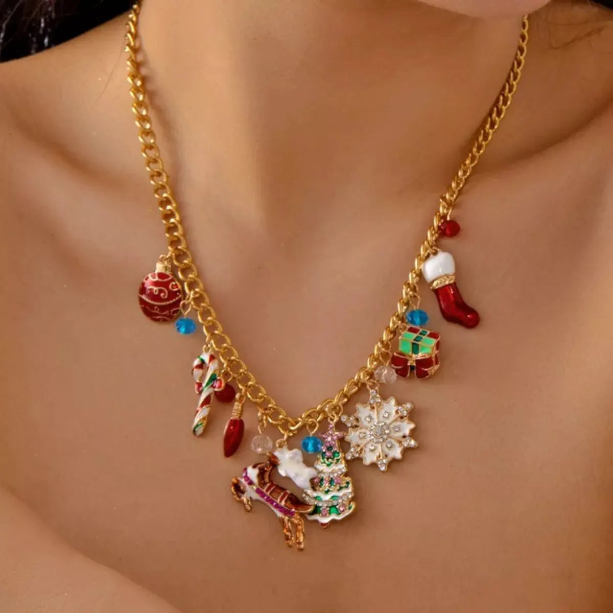 18K Gold-Plated Christmas Charm Necklace by Partner Labels