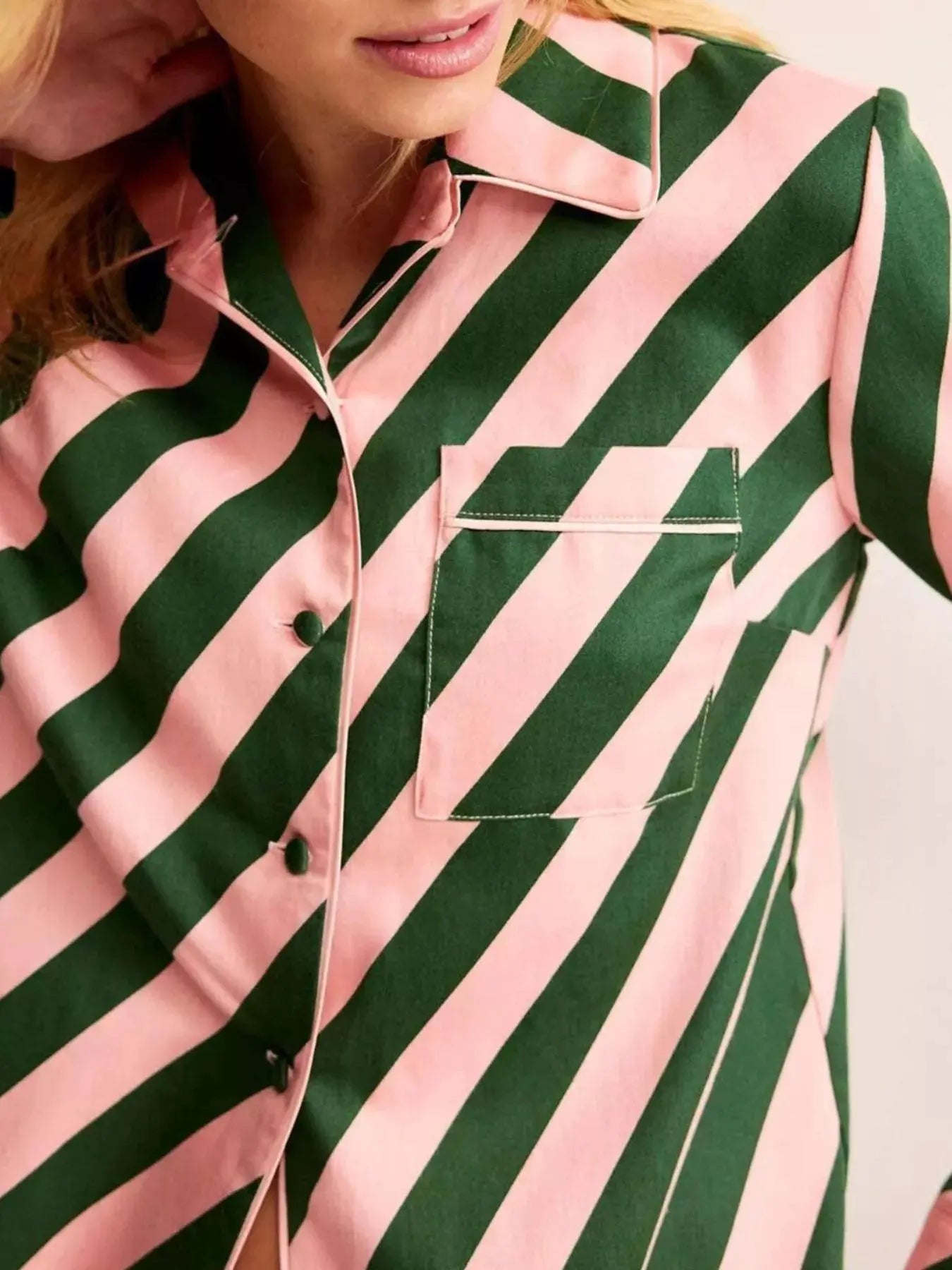 Striped Long Sleeve Shirt and Pants Lounge Set by Partner Label