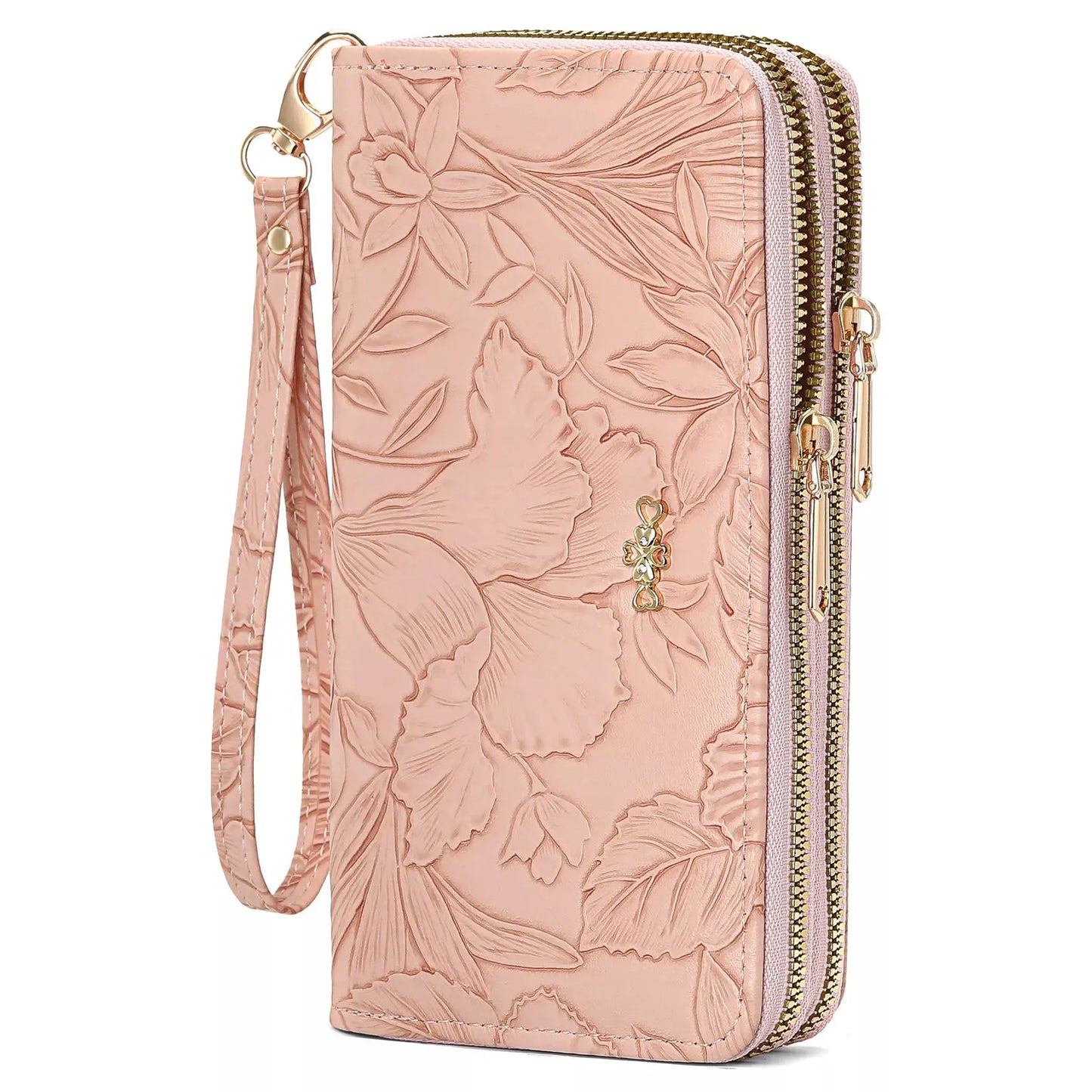Embossed Floral Pattern Double Zipper Wallet by Partner Label