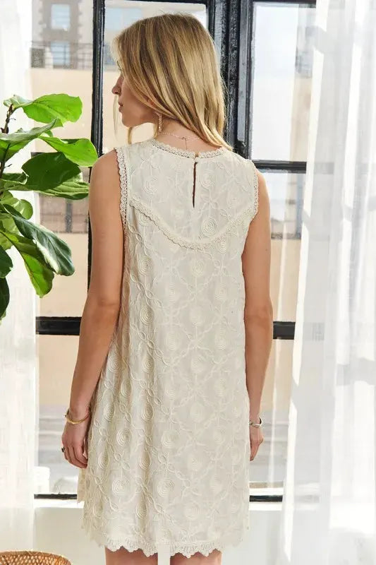 ADORA Applique Round Neck Sleeveless Shift Dress by ADORA