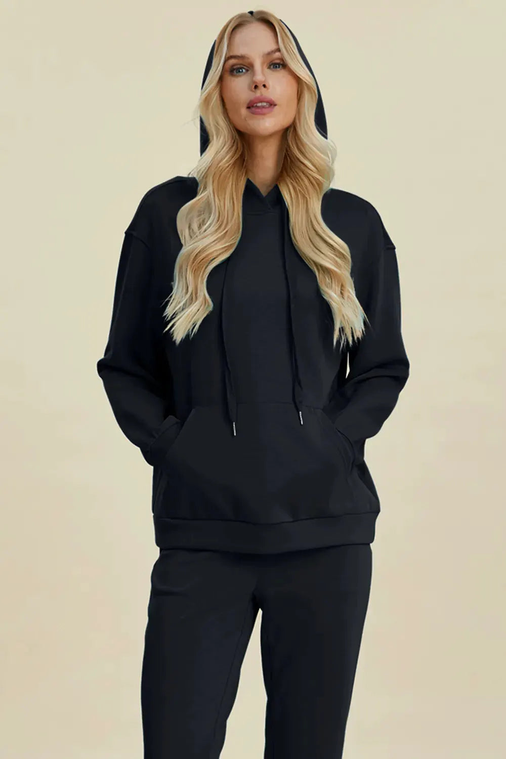Basic Bae Full Size Air Scuba Drawstring Long Sleeve Hoodie with Kangaroo Pocket by Basic Bae