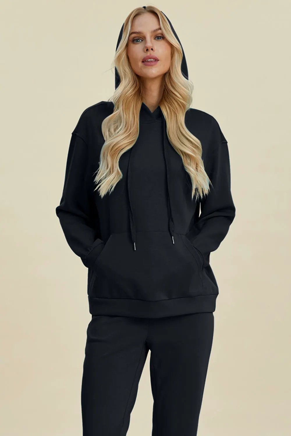 Basic Bae Full Size Air Scuba Drawstring Long Sleeve Hoodie with Kangaroo Pocket by Basic Bae