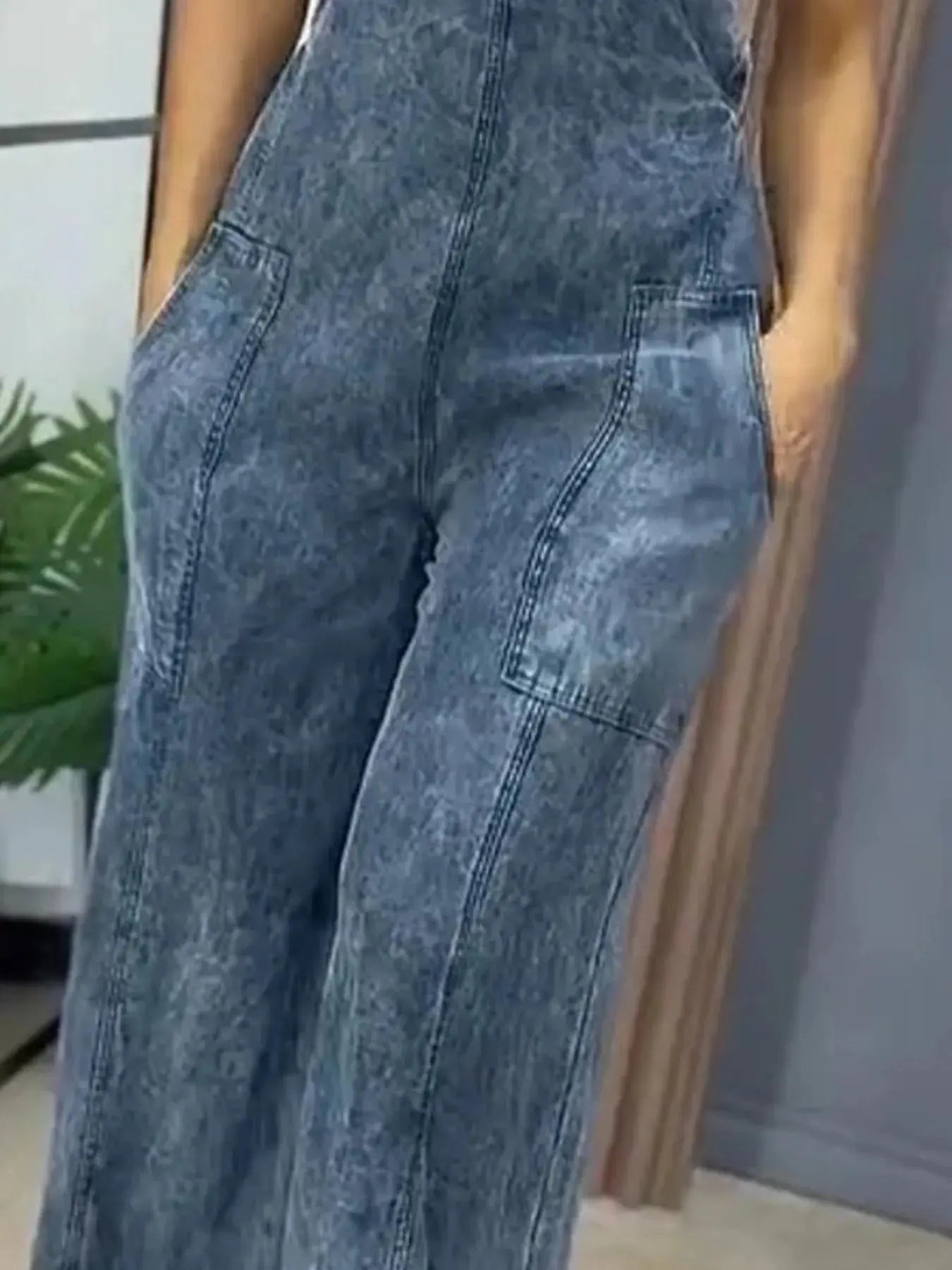 Full Size Wide Leg Washed Denim Overalls Plus Size by Partner Labels