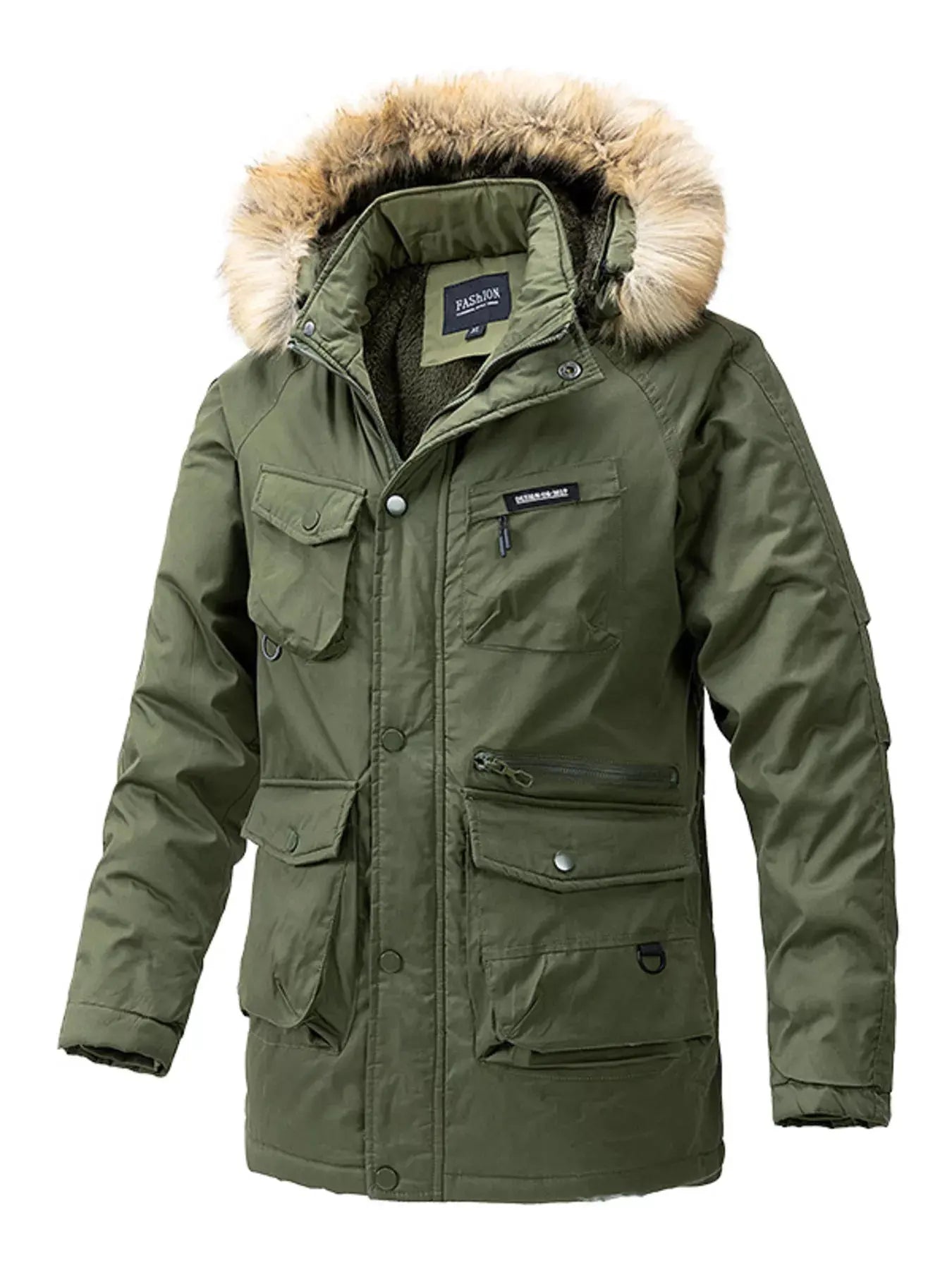 Men's Plus Size Fur Hooded Winter Parka Coat by Partner Label