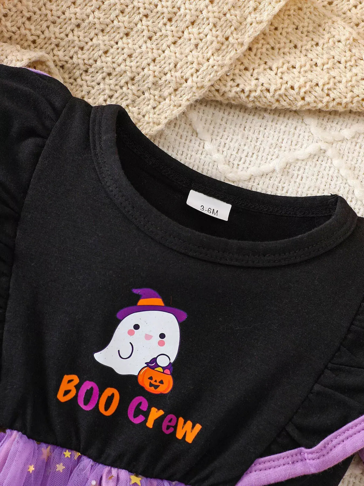 Children's Halloween 'BOO Crew' Ghost Graphic Tulle Tutu Dress by Trendsi