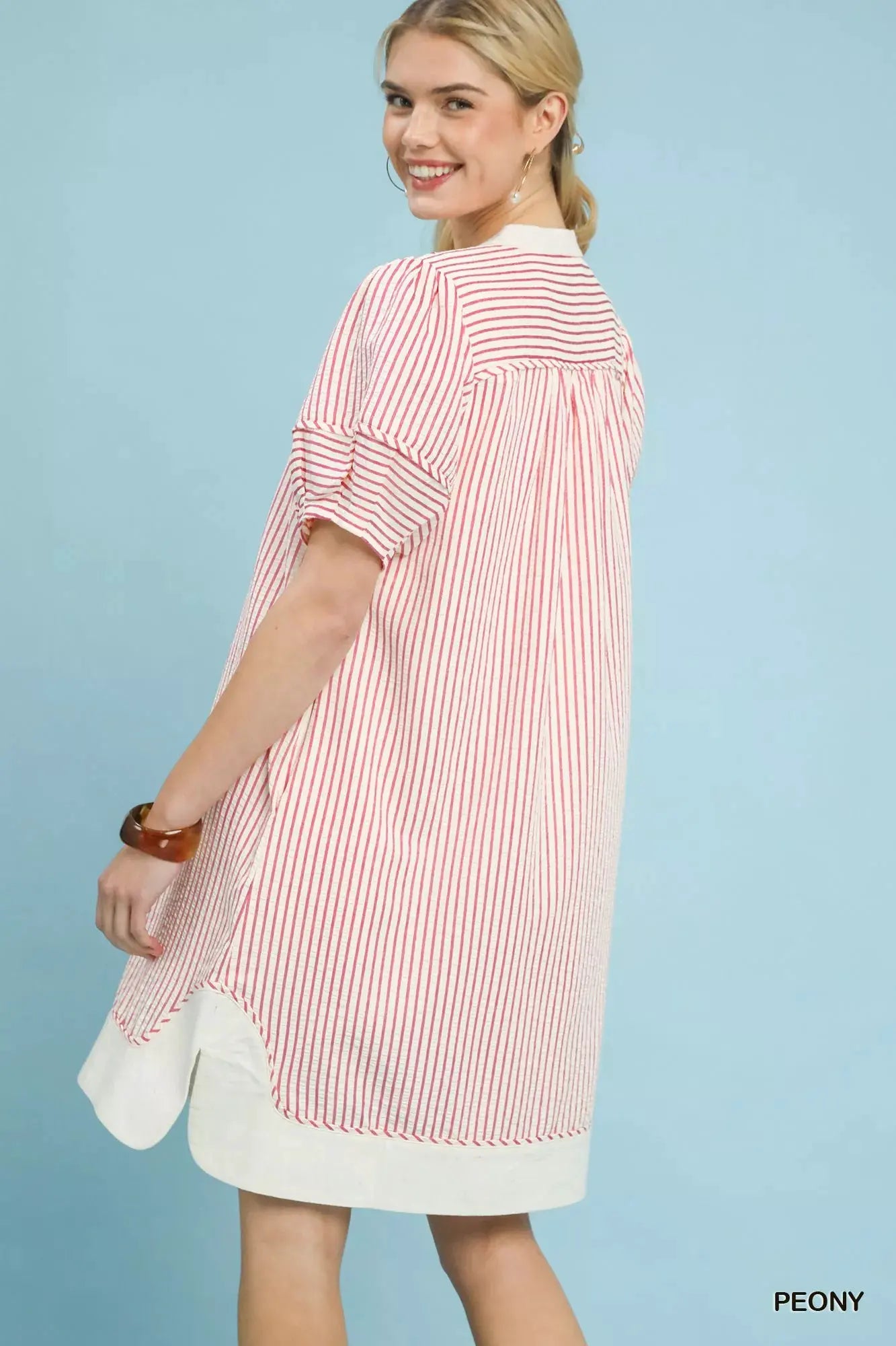 Umgee Pinstripe Shift Dress with Contrast Trim by Umgee