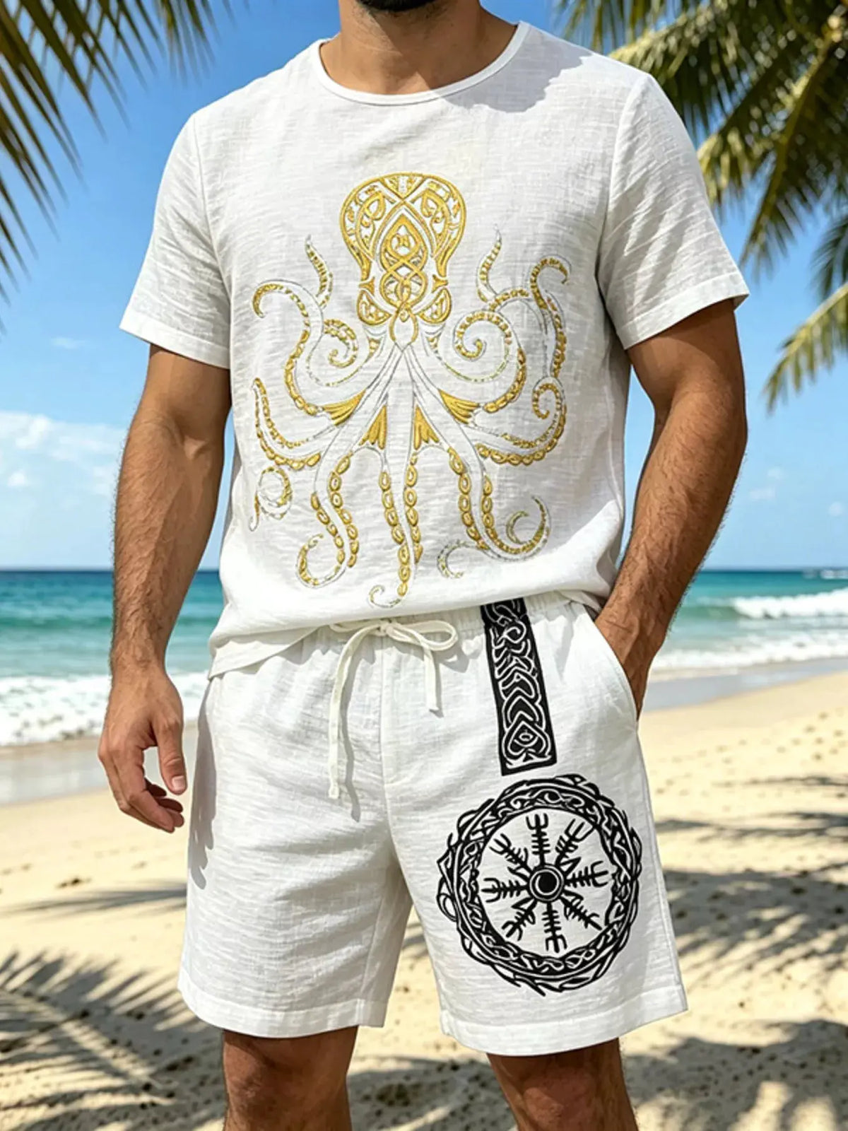 Men's Full Size Round Neck Tee and Shorts Set Plus Size by Trendsi