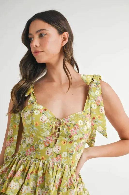 MABLE Floral Print Shoulder Tie Layered Mini Dress by MABLE