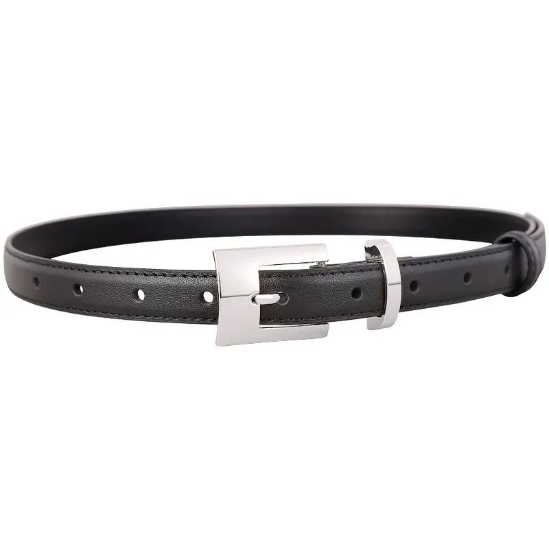 Leather Belt with Silver Buckle by Trendsi