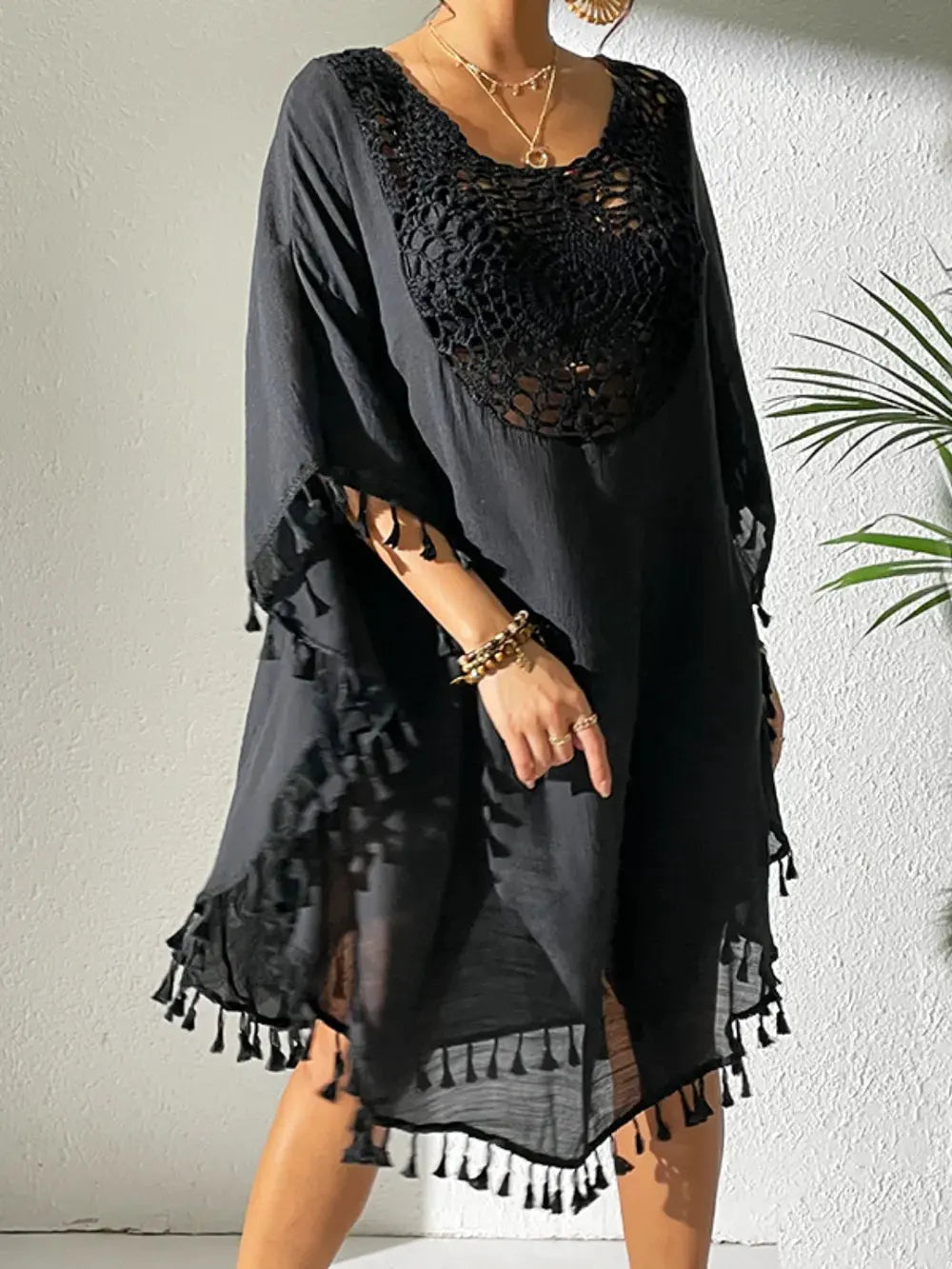 Tassel Cutout Scoop Neck Cover-Up Dress by Partner Label
