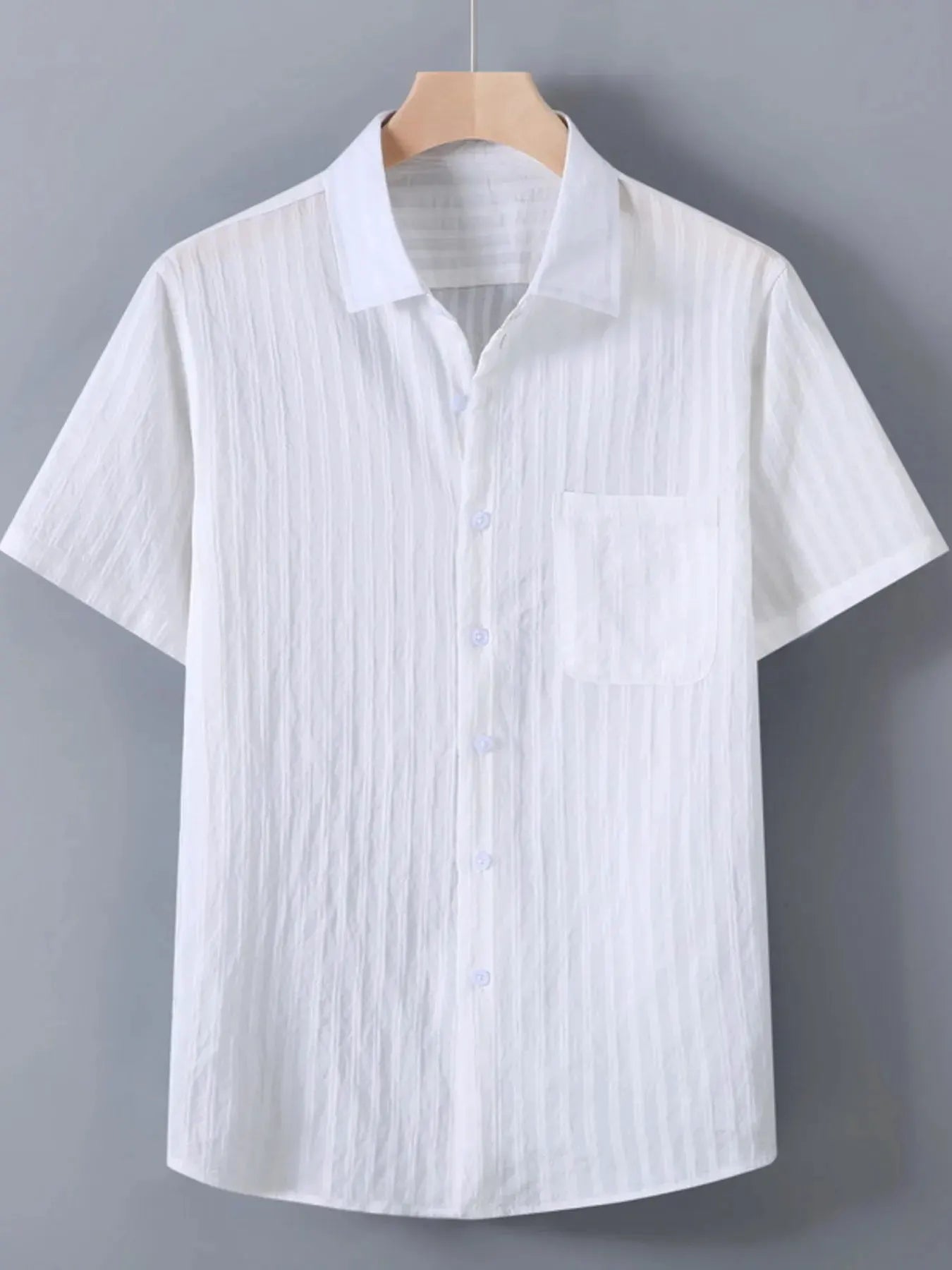 Men's Plus Size Textured Button Up Short-Sleeve Shirt by Trendsi