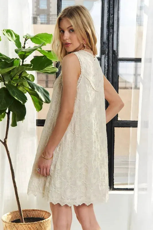 ADORA Applique Round Neck Sleeveless Shift Dress by ADORA