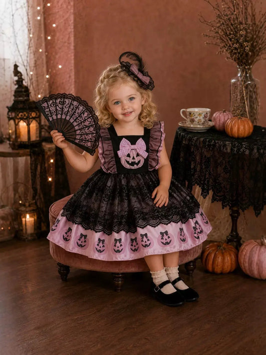 Children's Halloween Lolita Style Pumpkin Print Dress by Trendsi