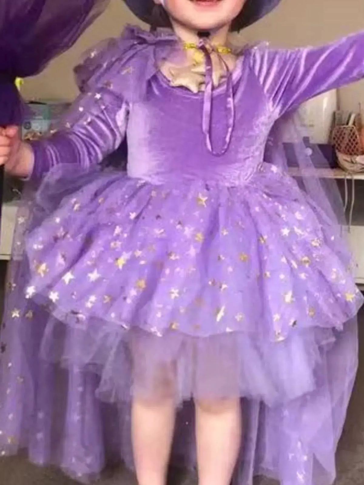 Children's Halloween Velvet Dress and Mesh Cape Set by Trendsi