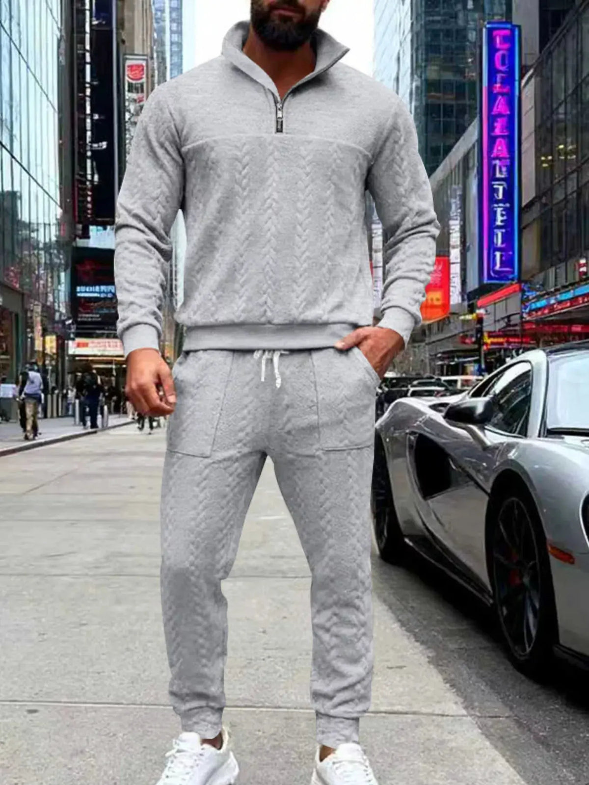 Men's Full Size Quarter-Zip Top and Pants Set Plus Size by Trendsi