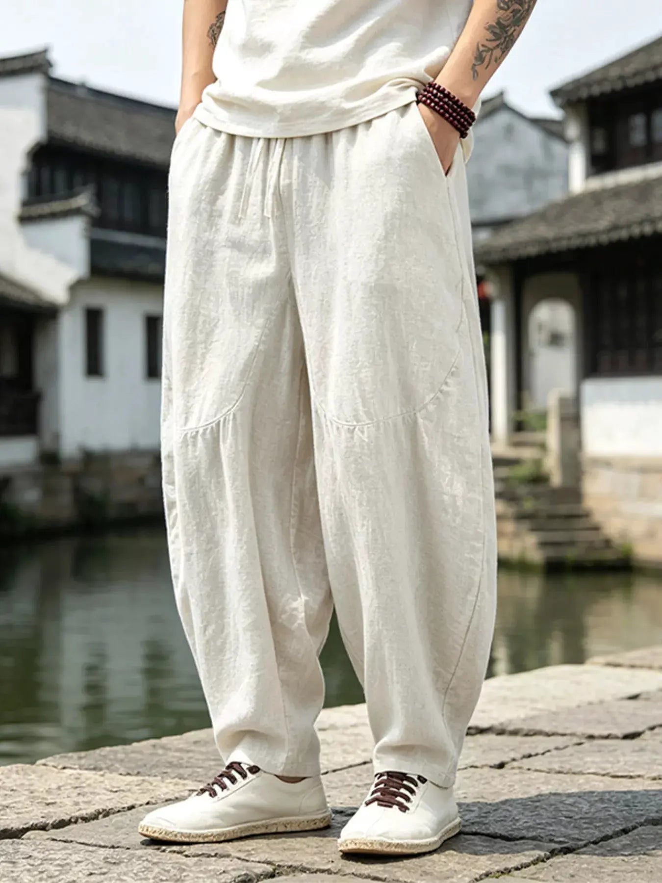 Men's Plus Size Loose Fit Pants with Drawstring Waist by Trendsi
