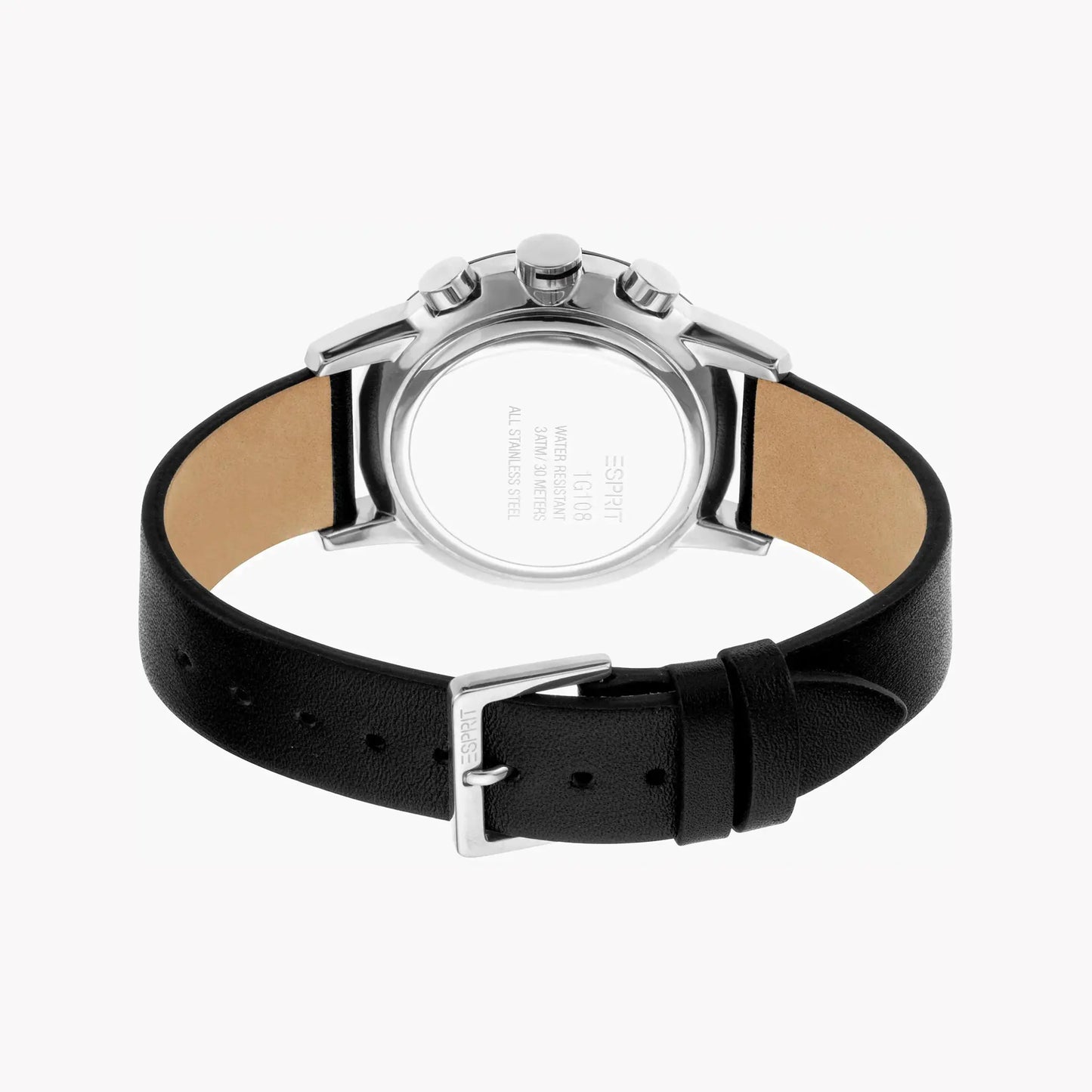 Esprit Men's Black Leather Watch, Silver Dial | Es1g030m0095 by ESPRIT
