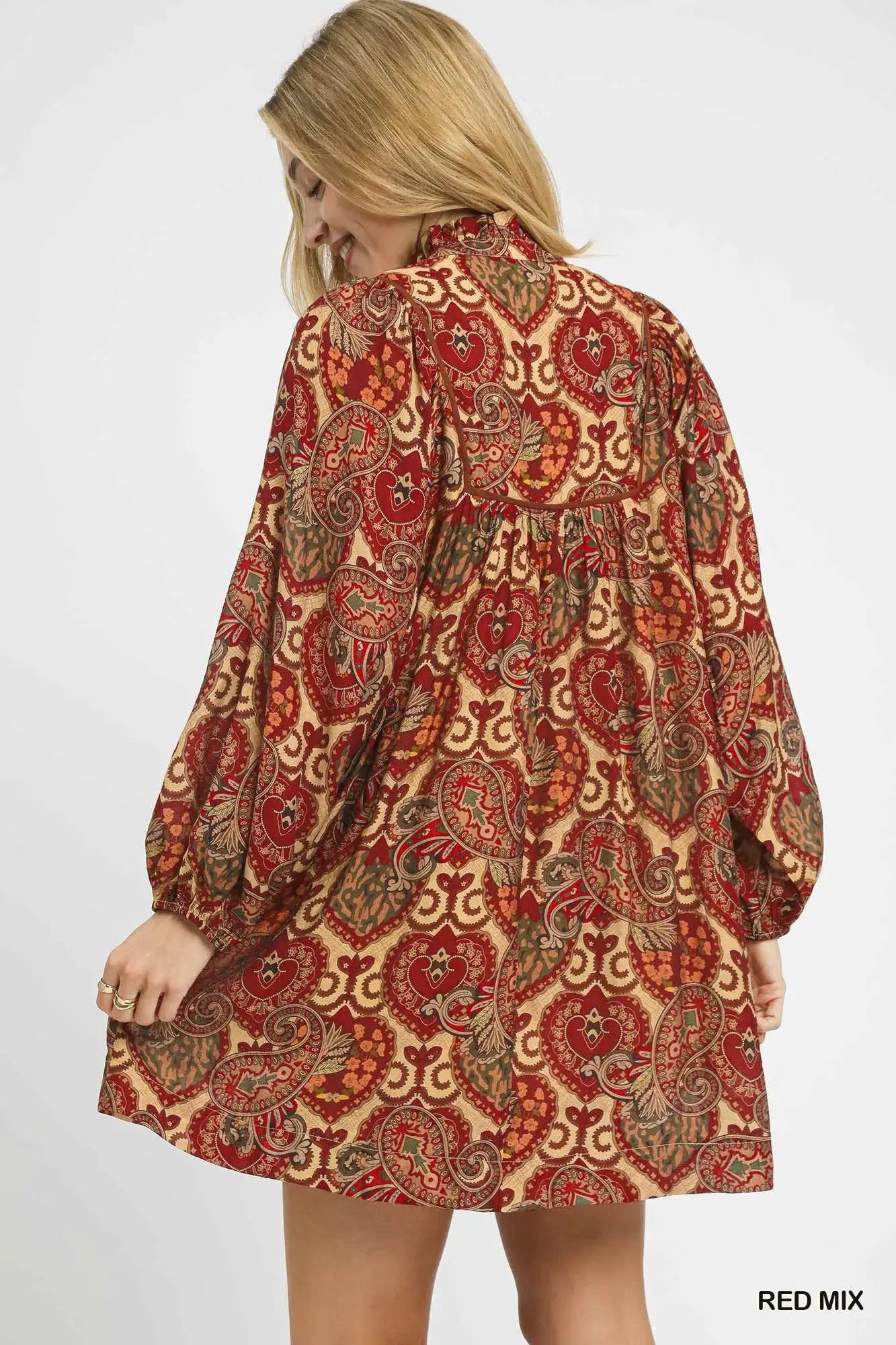 Umgee Boho Mix Paisley Babydoll Dress by Oh