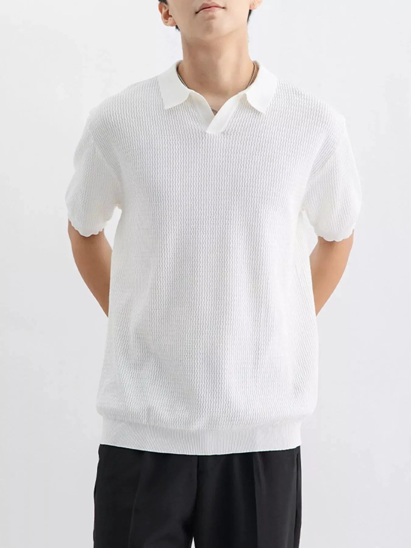 Men's Plus Size Textured Knit Short Sleeve Polo by Trendsi
