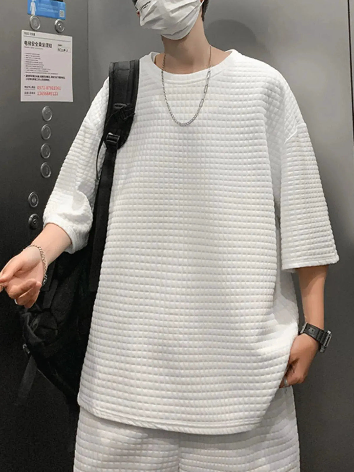 Men's Textured Short Sleeve T-Shirt and Shorts Set by Trendsi