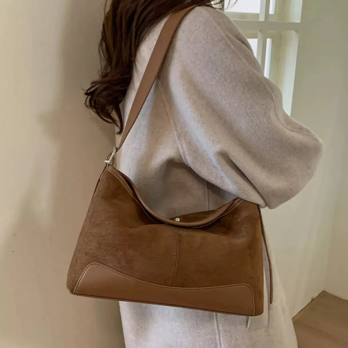 Suede Crossbody Bag with Adjustable Strap by Partner Label