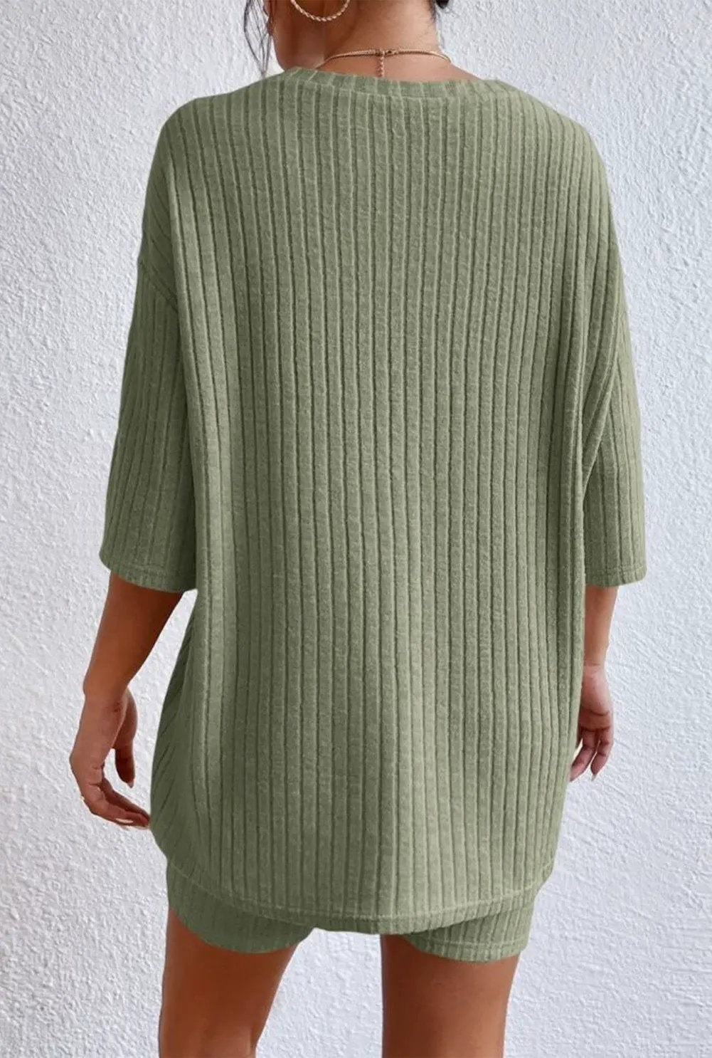 Round Neck Ribbed Top and Shorts Lounge Set by Partner Label