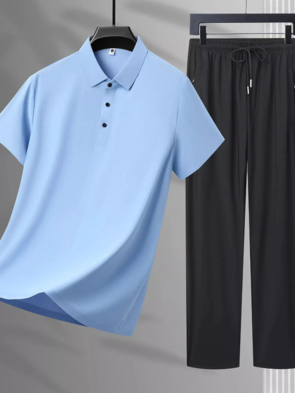 Men's Plus Size Button Detail Polo and Pants Set by POL