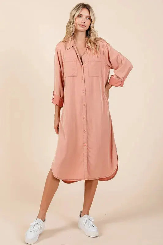 Mittoshop Button Down Long Sleeve Shirt Dress by Mittoshop