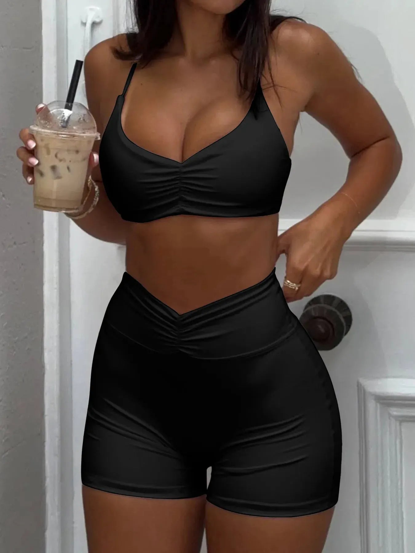 Ruched Sports Bra and High-Waisted Shorts Active Set by Trendsi