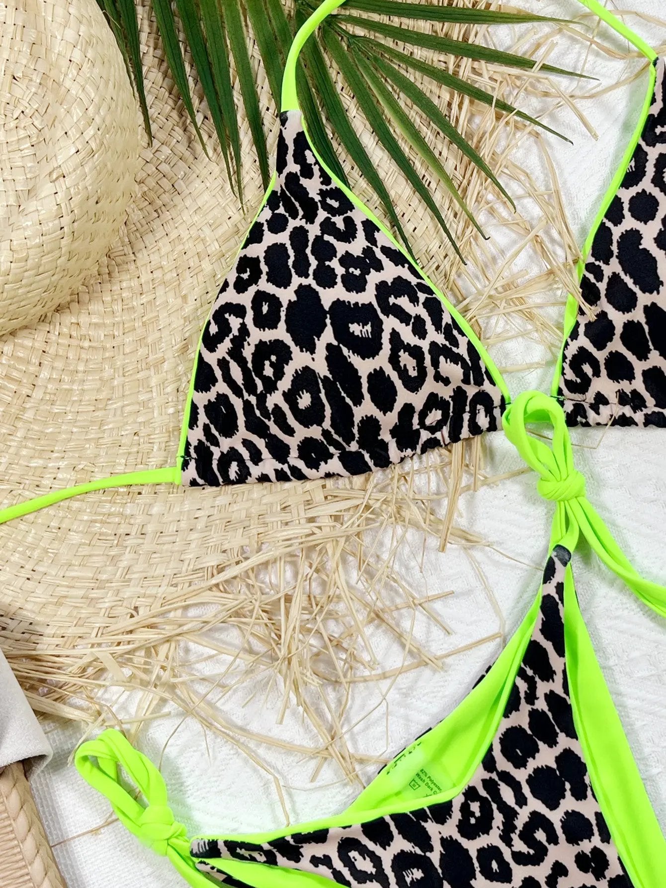 Leopard Print Halter Neck Tie Side Bikini Set by Partner Label