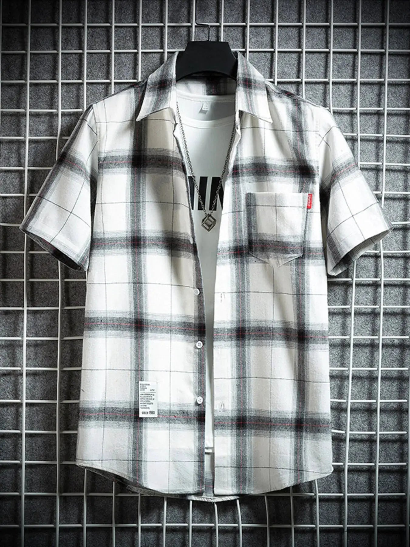 Men's Plus Size Plaid Button Up Short-Sleeve Shirt by Trendsi