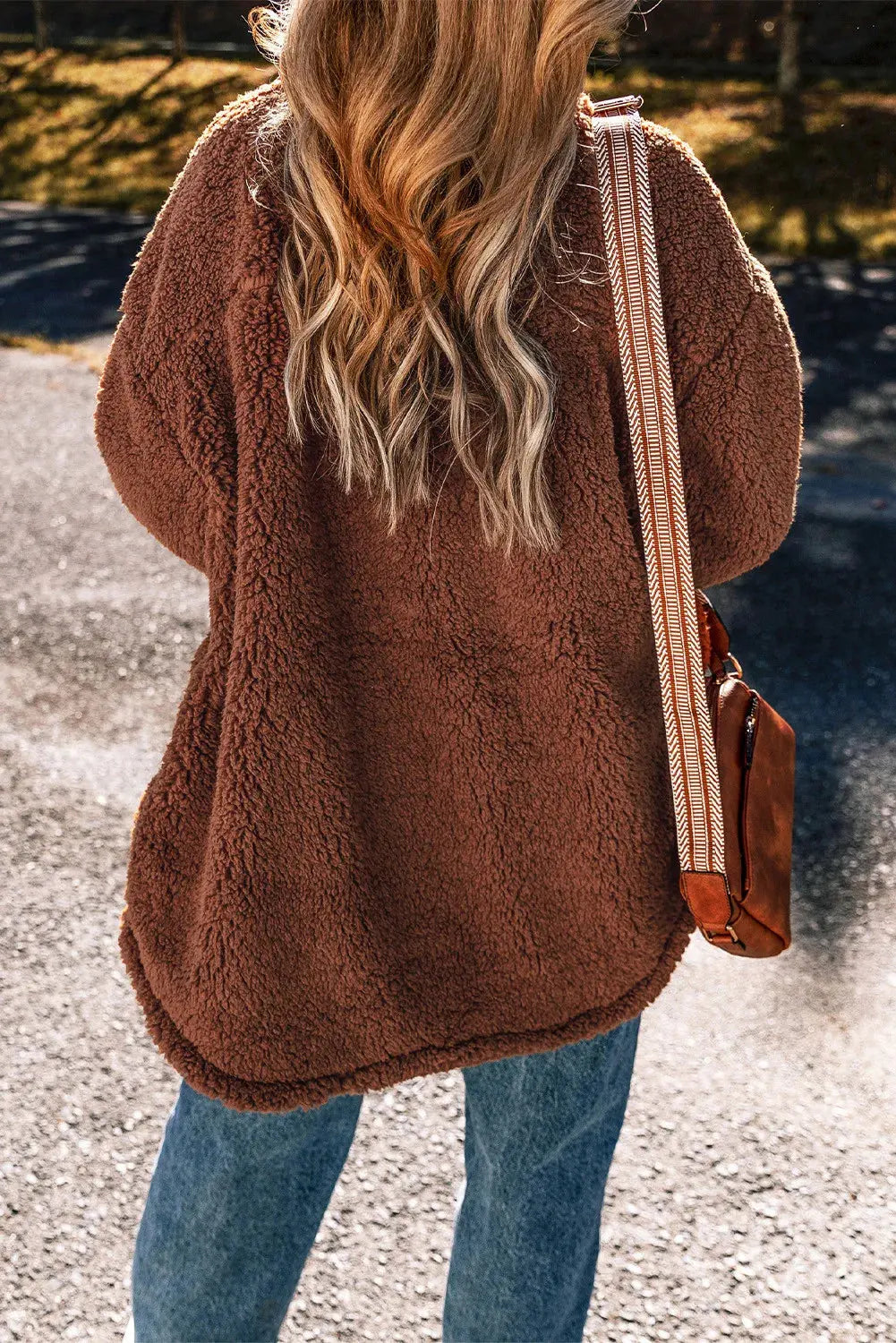 Fuzzy Snap Down Dropped Shoulder Jacket by Partner Label