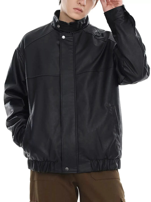 Men's Plus Size Zip Up Leather Bomber Jacket by Partner Label