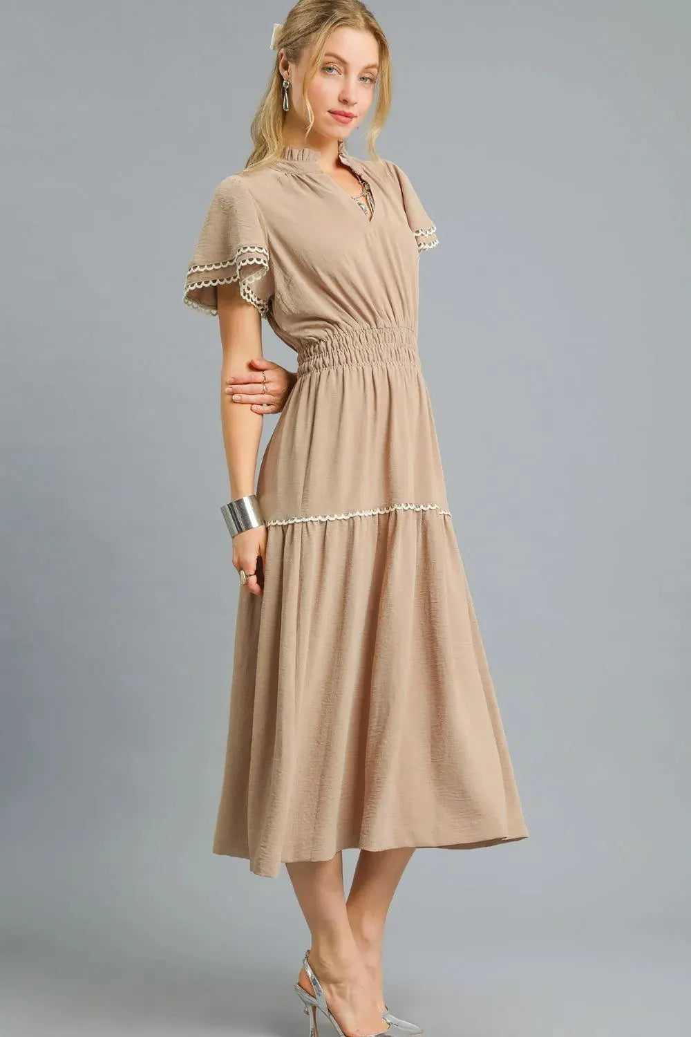 Umgee Tiered Flutter Sleeve Midi Dress by Umgee