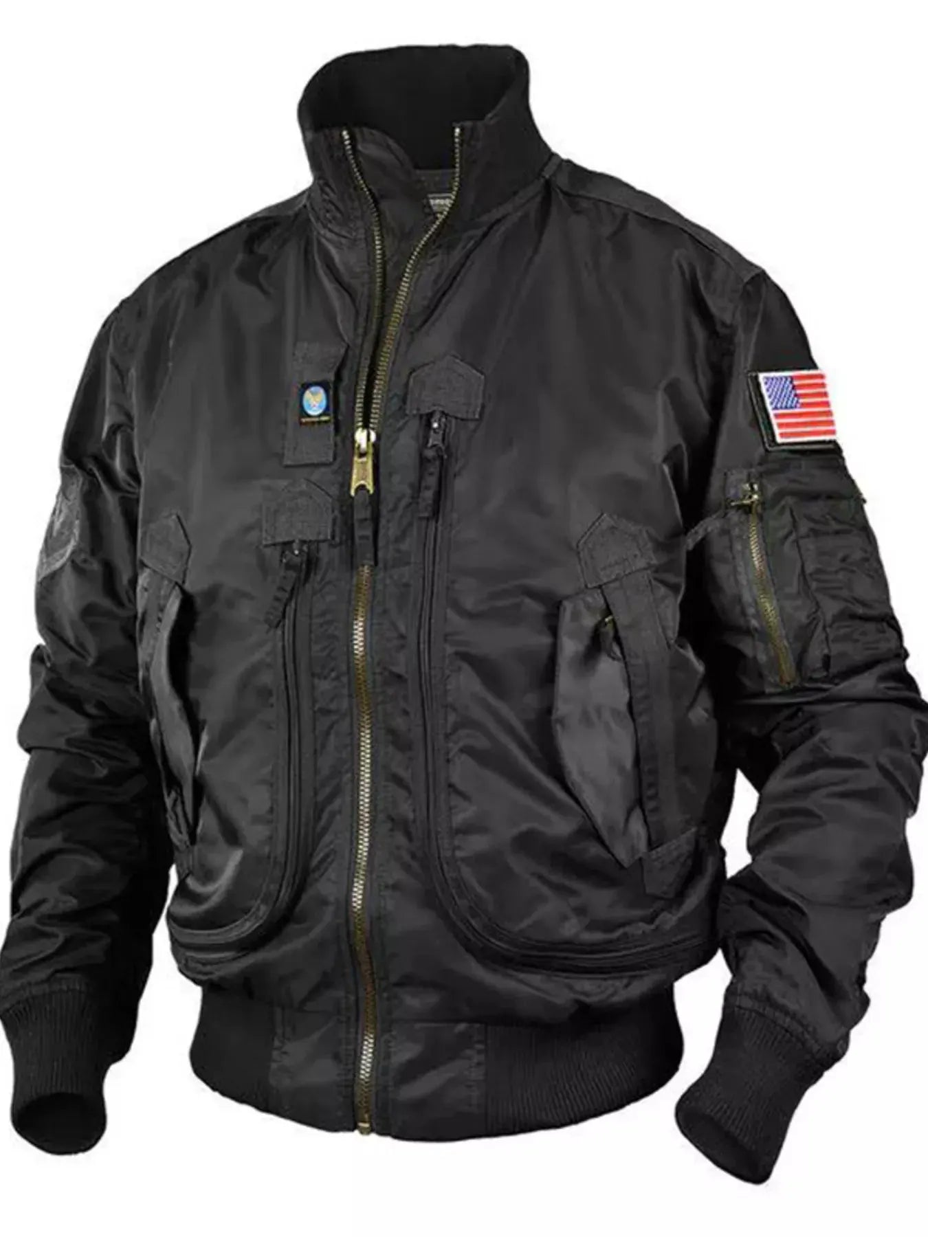 Men's Plus Size Zip Up Bomber Jacket with Multiple Pockets by Partner Label