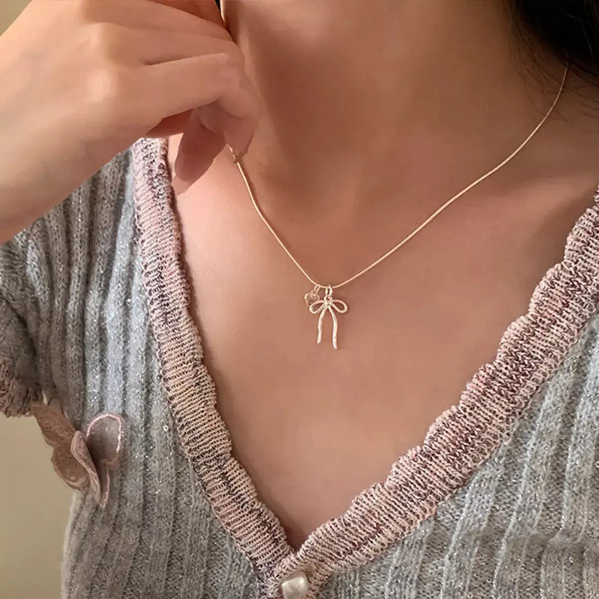 Bow & Heart Pendant Necklace by Partner Labels