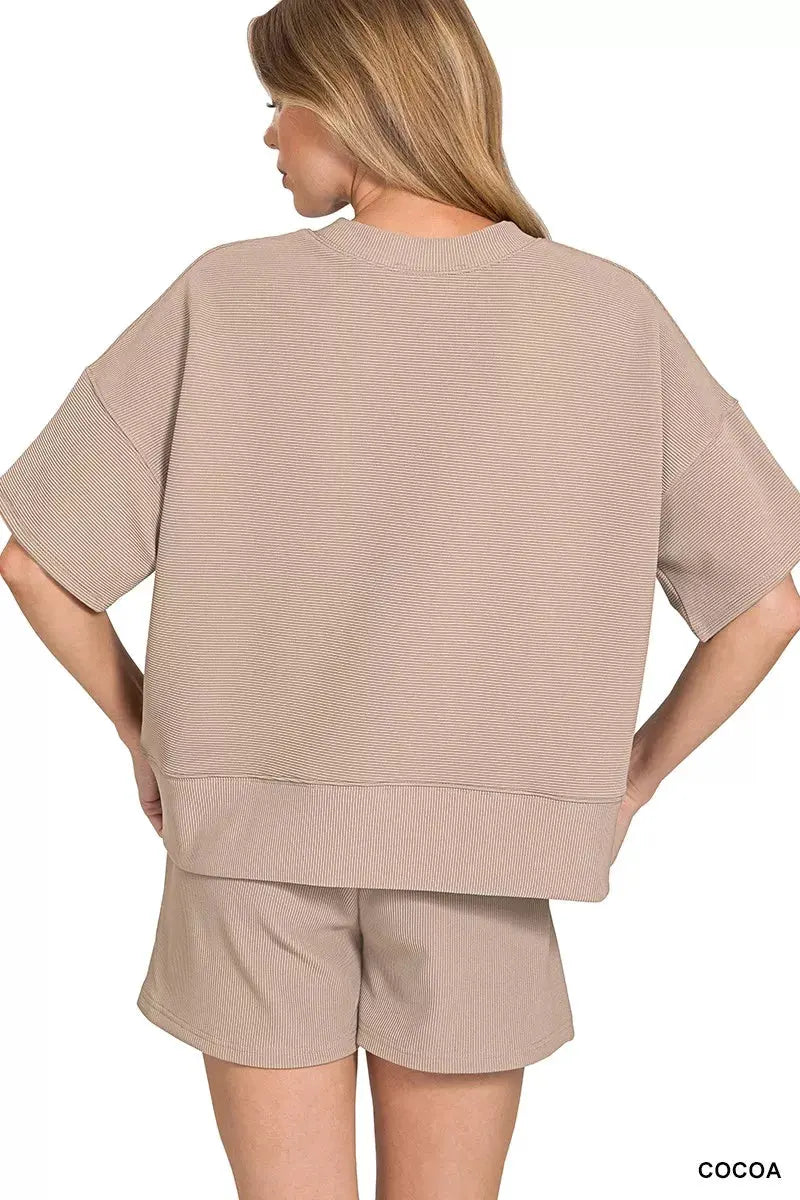Zenana Ribbed Round Neck Waist Banded Tee & Shorts Set by Zenana