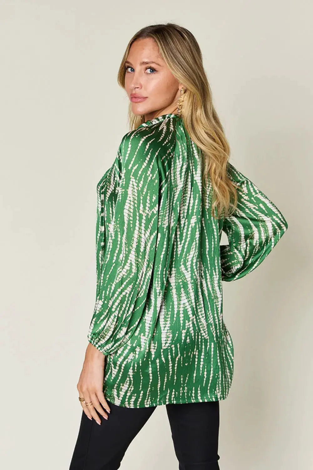 Double Take Full Size Printed Button Up Long Sleeve Shirt by Double Take