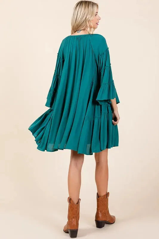 Mittoshop Frill Tie Neck Bell Sleeve Dress by Mittoshop