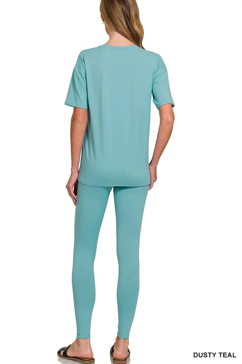Zenana Brushed Dty Microfiber Short Sleeve Top and Pants Loungewear Set by Zenana