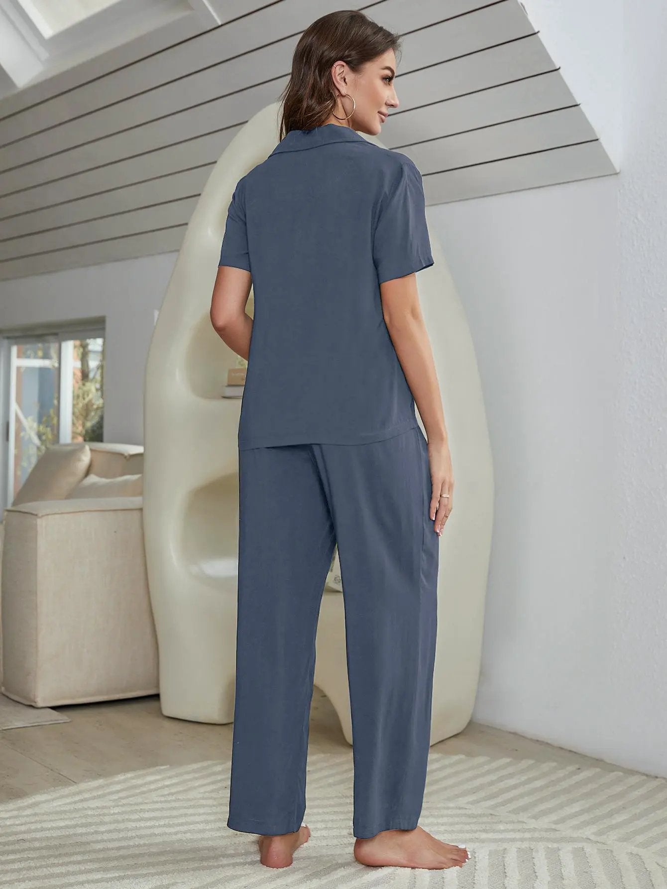 Short Sleeve Shirt, Bralette, and Pants Lounge Set by Partner Label