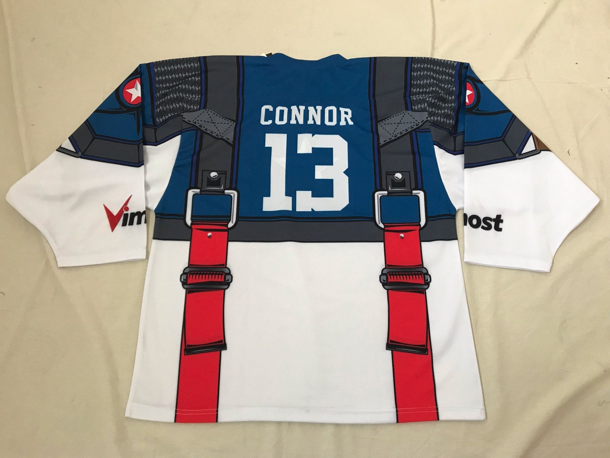 Custom Red White Blue Shield Ice Hockey Jersey-3