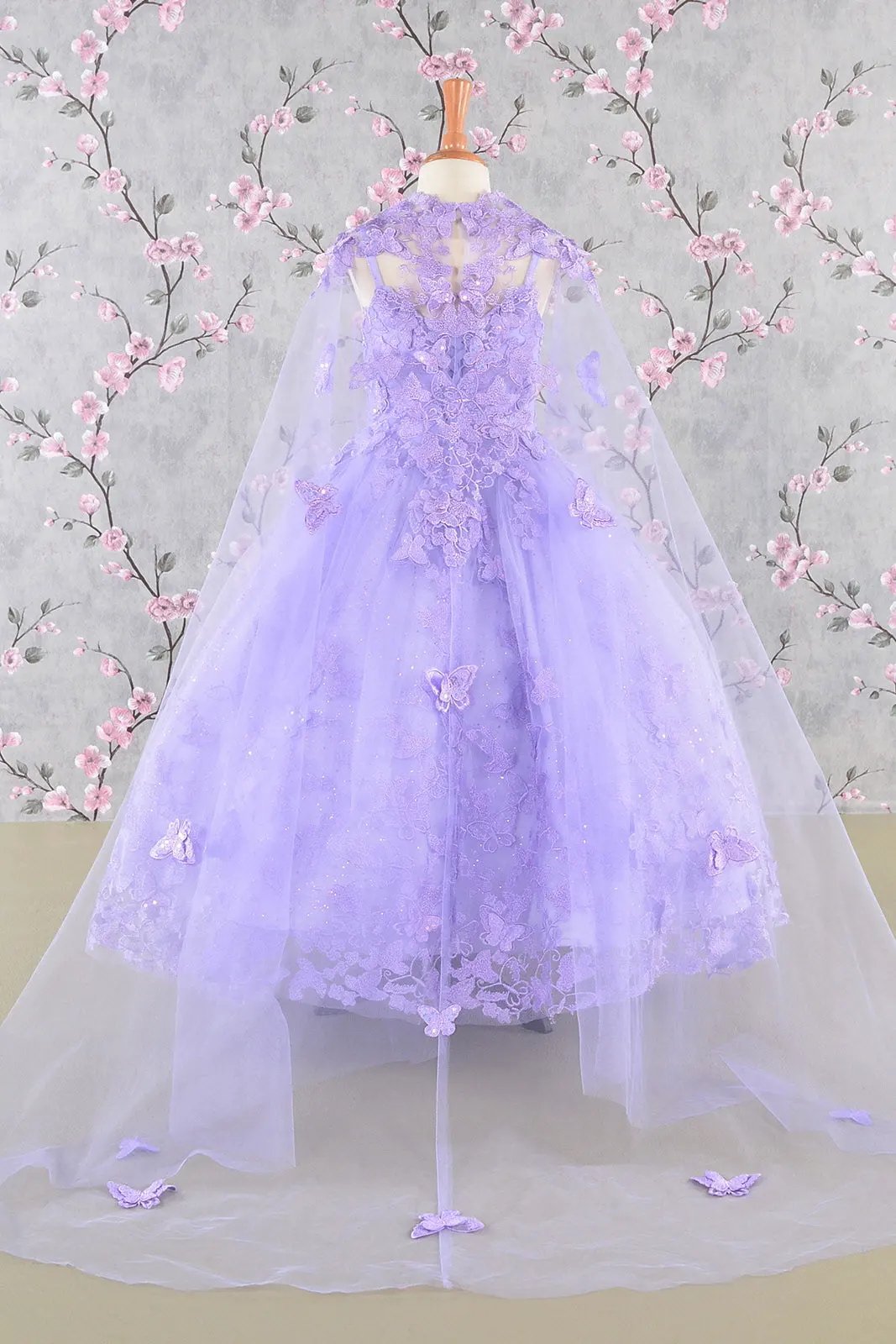 3-D Butterfly Sequin Mesh Kids Dress w/ Detachable Long Mesh Cape by Tux-USA
