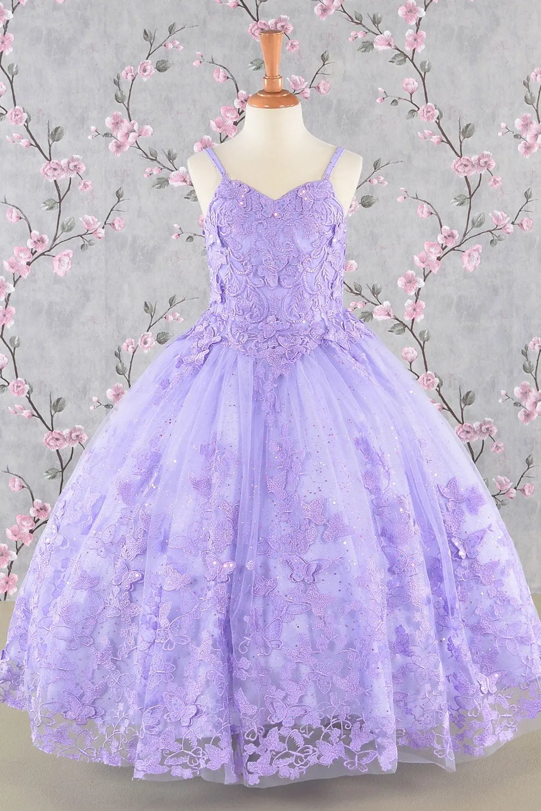 3-D Butterfly Sequin Mesh Kids Dress w/ Detachable Long Mesh Cape by Tux-USA